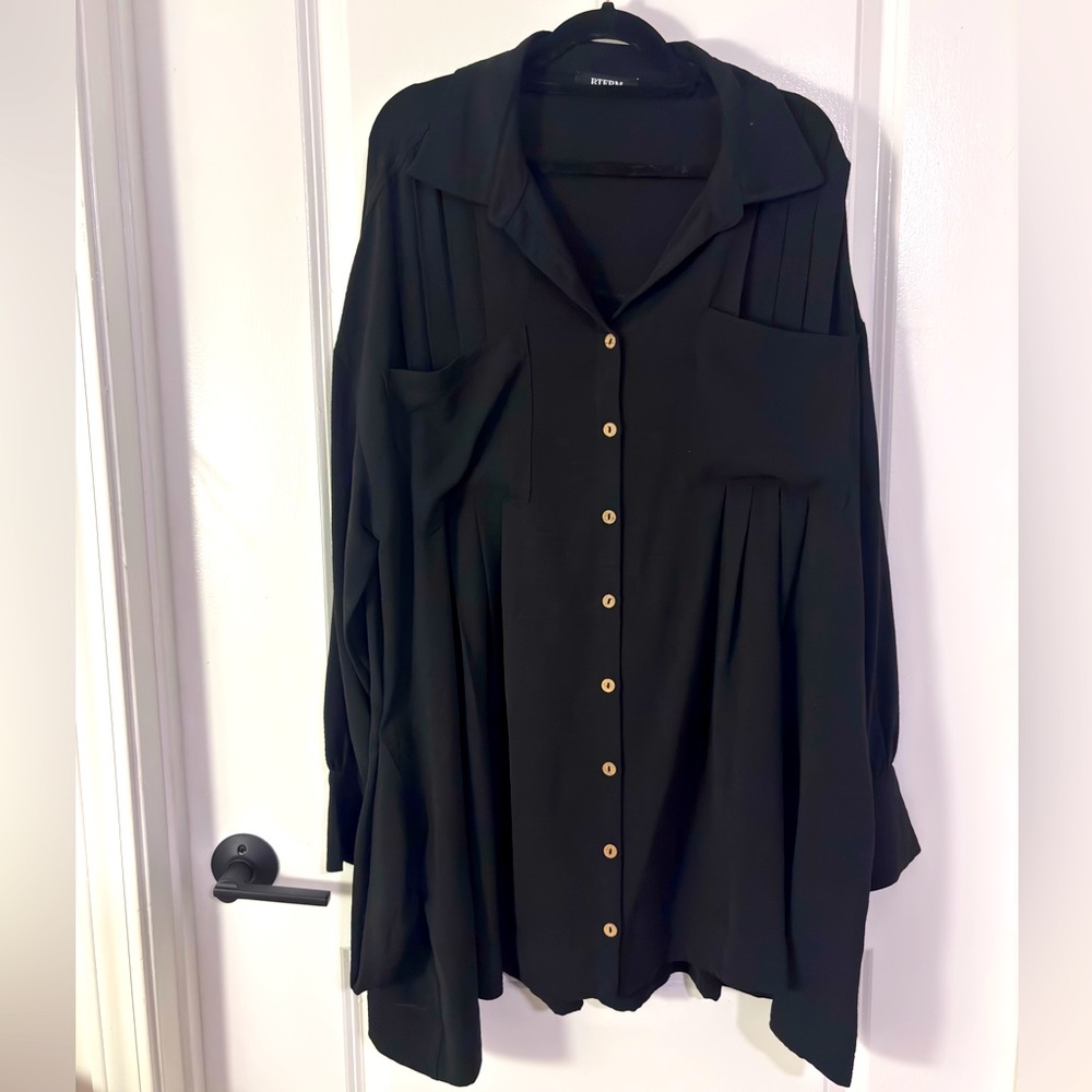 Black Button-Up Pleated Dress